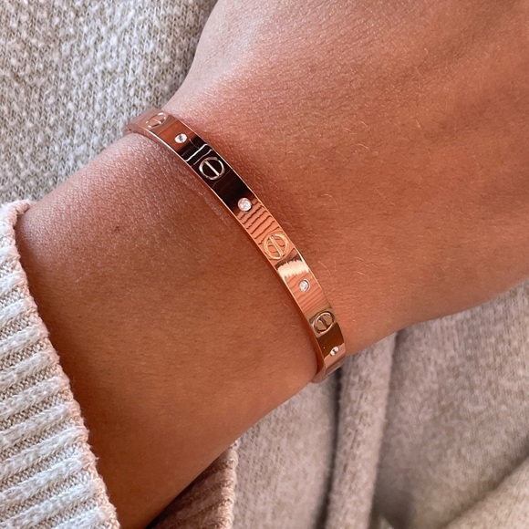 LUXURY ROSE GOLD SCREW BRACELET ZIRCONIA LOVE BANGLE BRACELET - Picture 4 of 16